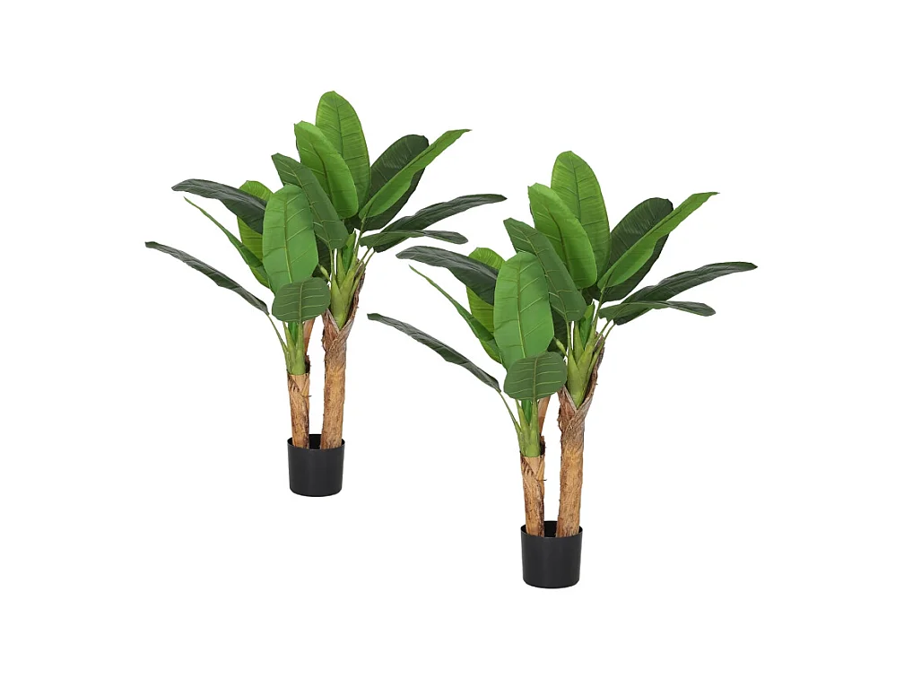 Arbre à banane artificiel 2 pièces, avec pot et mousse artificielle, plastique, vert (17x17x120 cm)