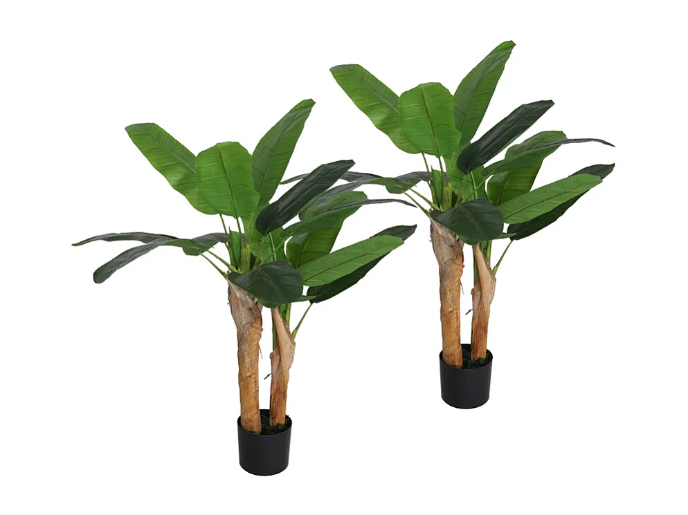 Arbre à banane artificiel 2 pièces, avec pot et mousse artificielle, plastique, vert (17x17x120 cm)
