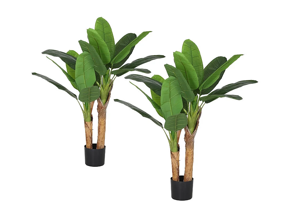 Arbre à banane artificiel 2 pièces, avec pot et mousse artificielle, plastique, vert (17x17x120 cm)