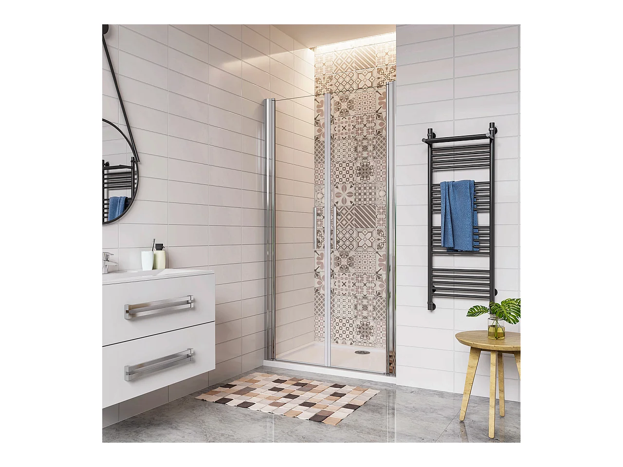 75x197cm Porta Doccia Per Nicchia Doppie Ante Battenti Saloon In Vetro 6mm Temperato Trasparente Anticalcare