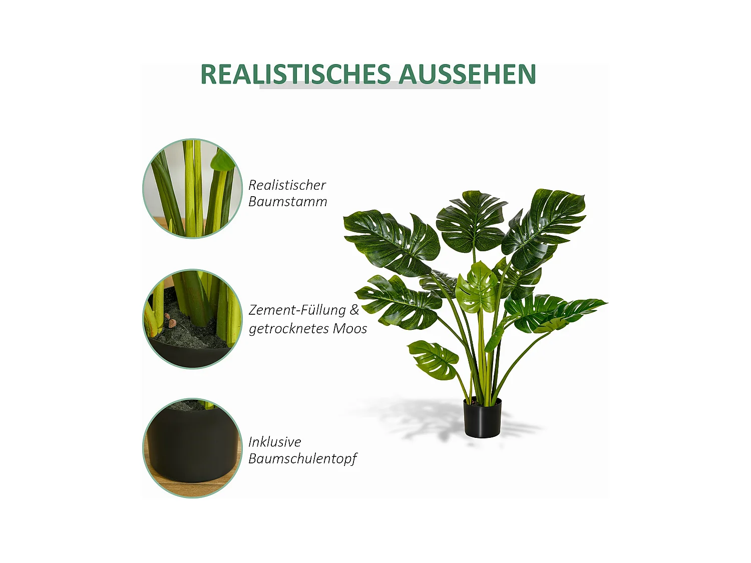 Plante artificielle Monstera, 110 cm, plastique, vert (17x17x110 cm)