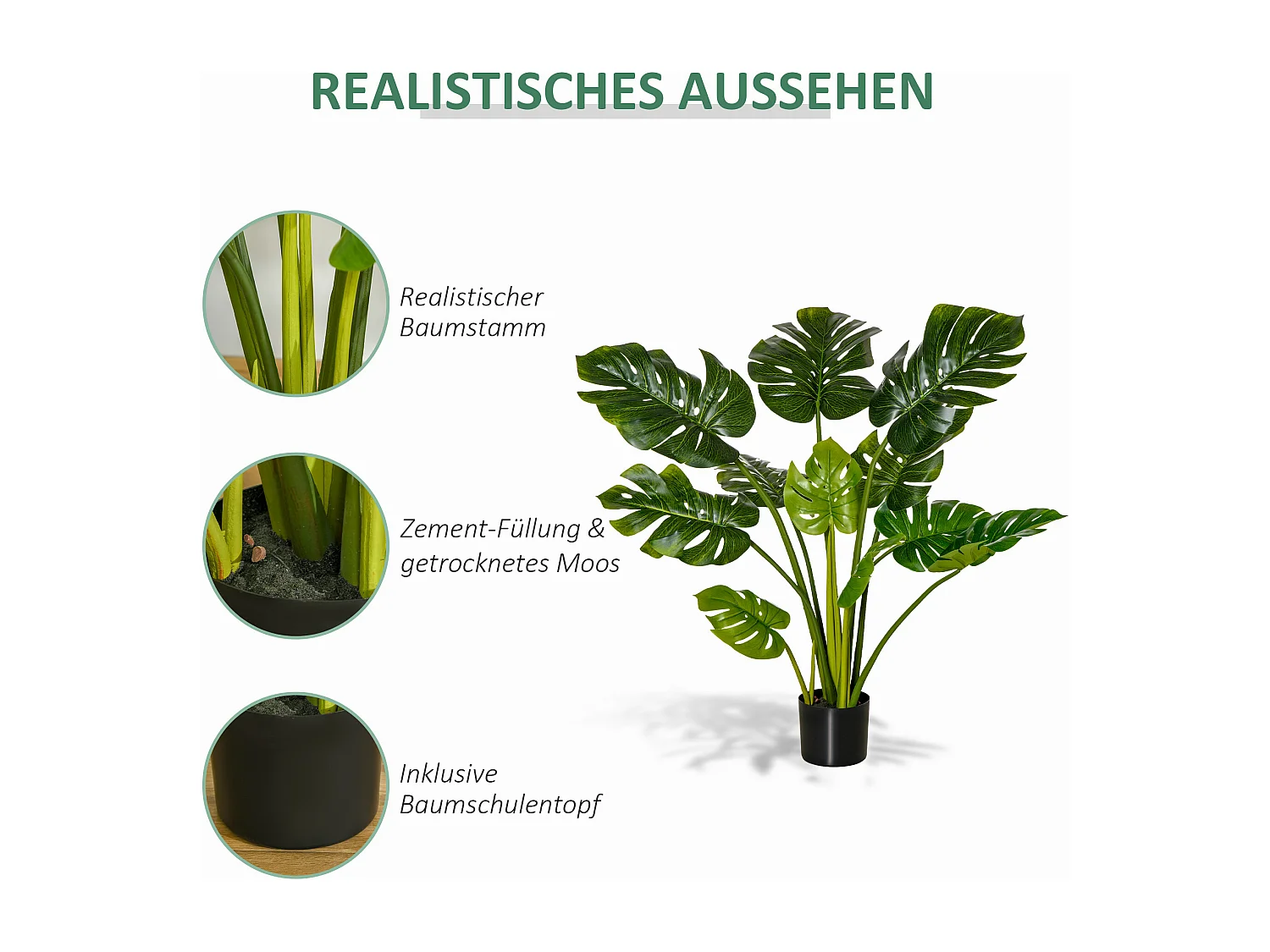 Plante artificielle Monstera, 110 cm, plastique, vert (17x17x110 cm)