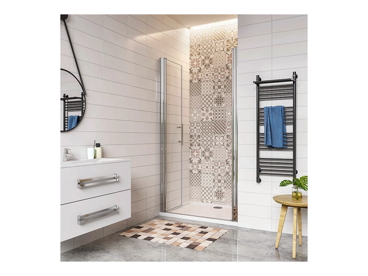 100x197cm Porta Doccia Per Nicchia Doppie Ante Battenti Saloon In Vetro 6mm Temperato Trasparente Anticalcare