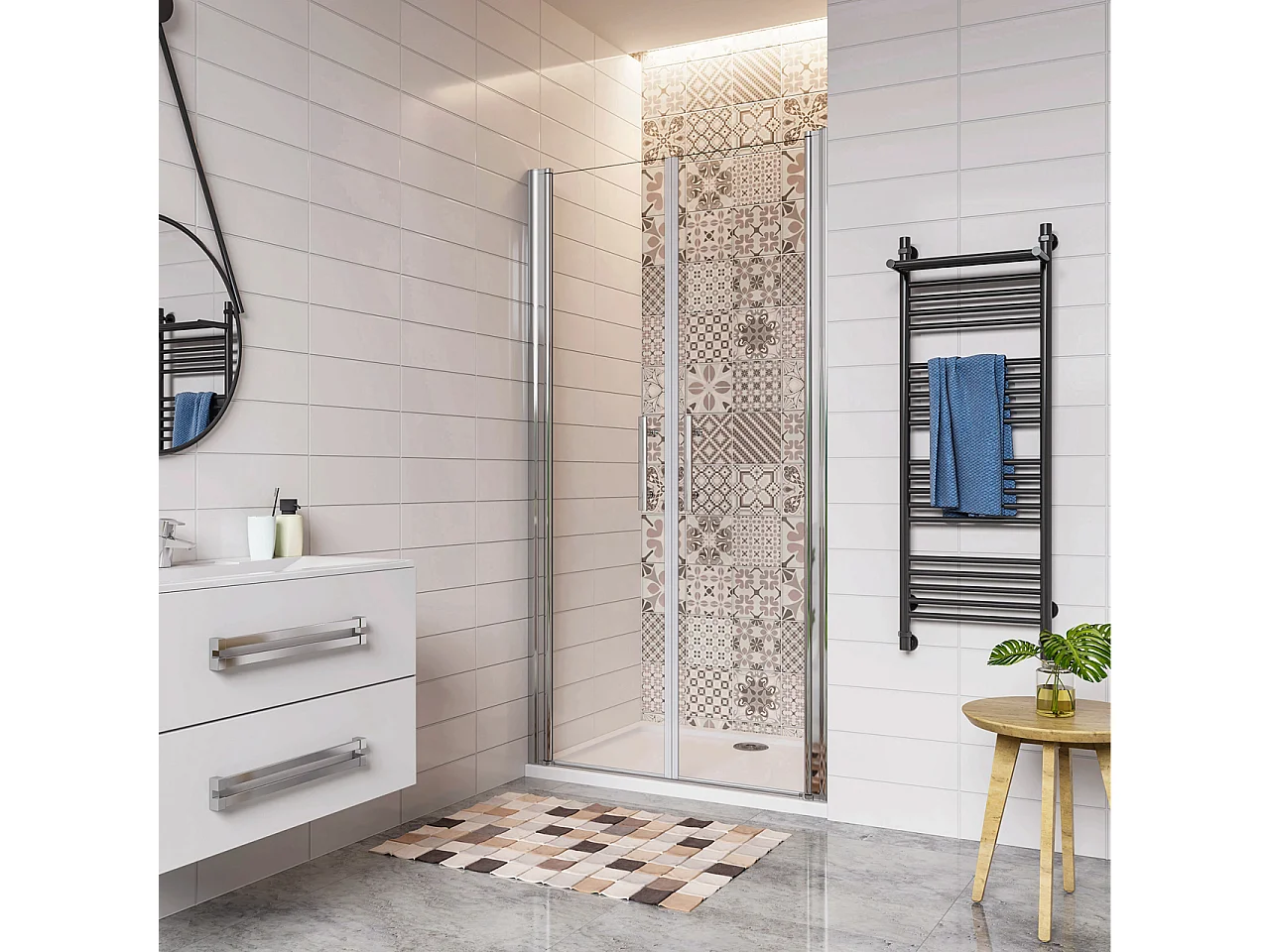 100x197cm Porta Doccia Per Nicchia Doppie Ante Battenti Saloon In Vetro 6mm Temperato Trasparente Anticalcare