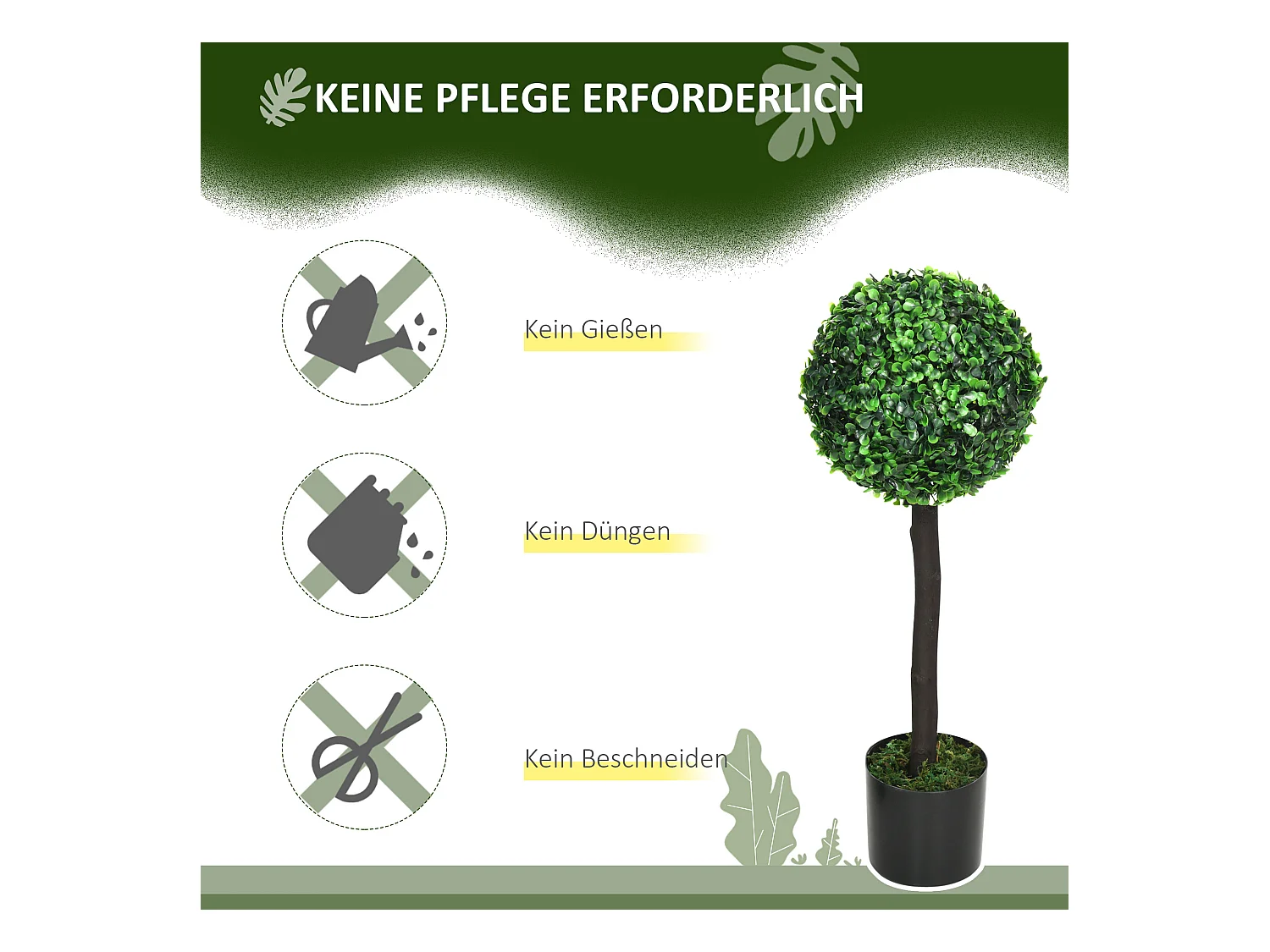 Set de 2 buis artificiels UV résistants, plante décorative avec pot, PEVA, vert (20x20x60 cm)