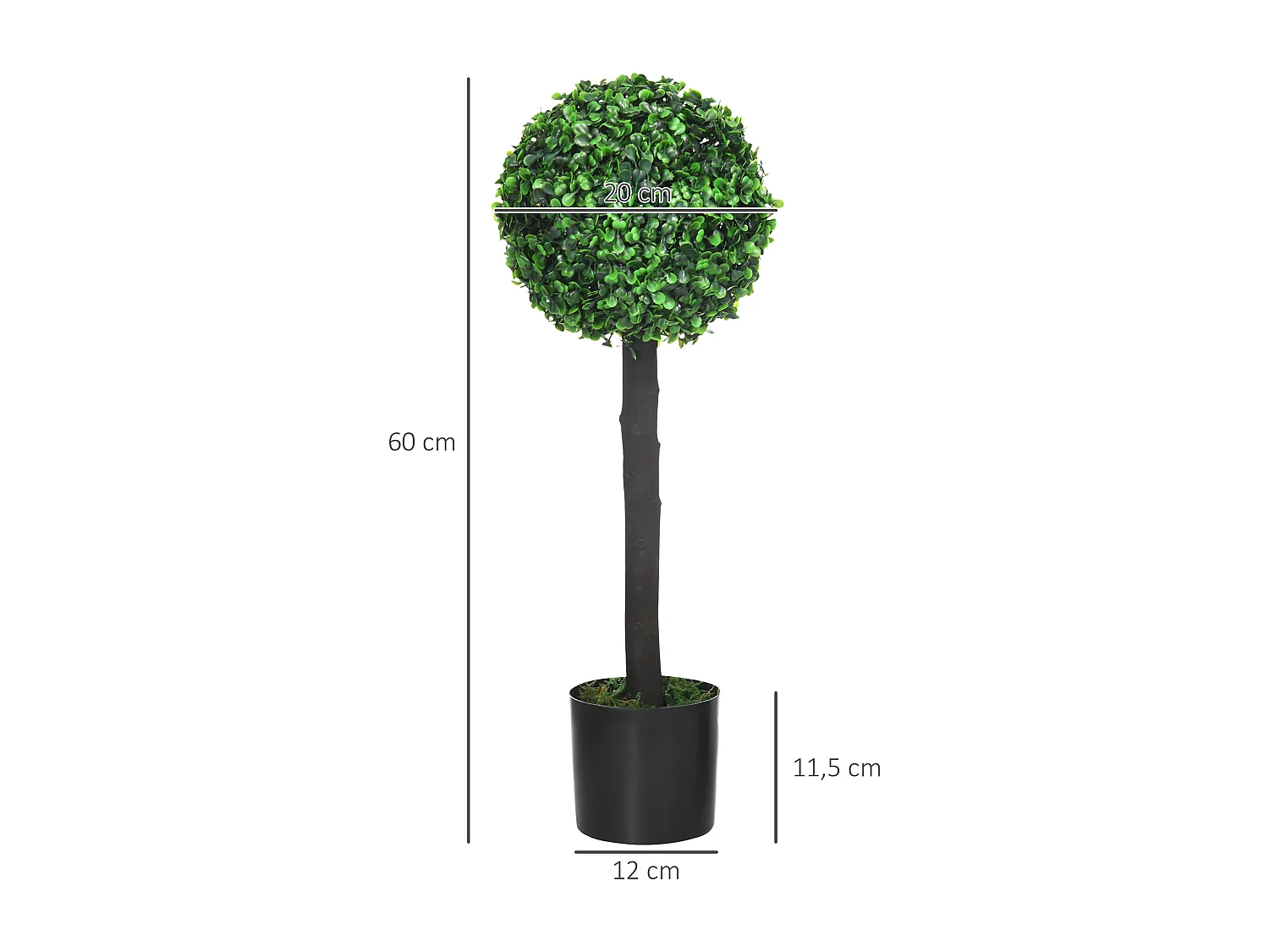 Set de 2 buis artificiels UV résistants, plante décorative avec pot, PEVA, vert (20x20x60 cm)