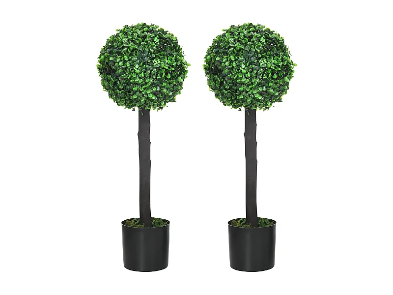 Set de 2 buis artificiels UV résistants, plante décorative avec pot, PEVA, vert (20x20x60 cm)