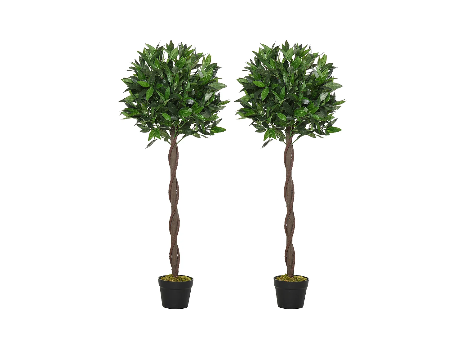2 pièces Laurier artificiel, plastique, vert, avec pot en ciment (16x16x120 cm)