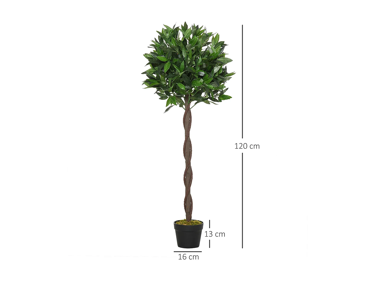 pezzi Albero di alloro artificiale, plastica, verde, con vaso in cemento (16x16x120 cm)
