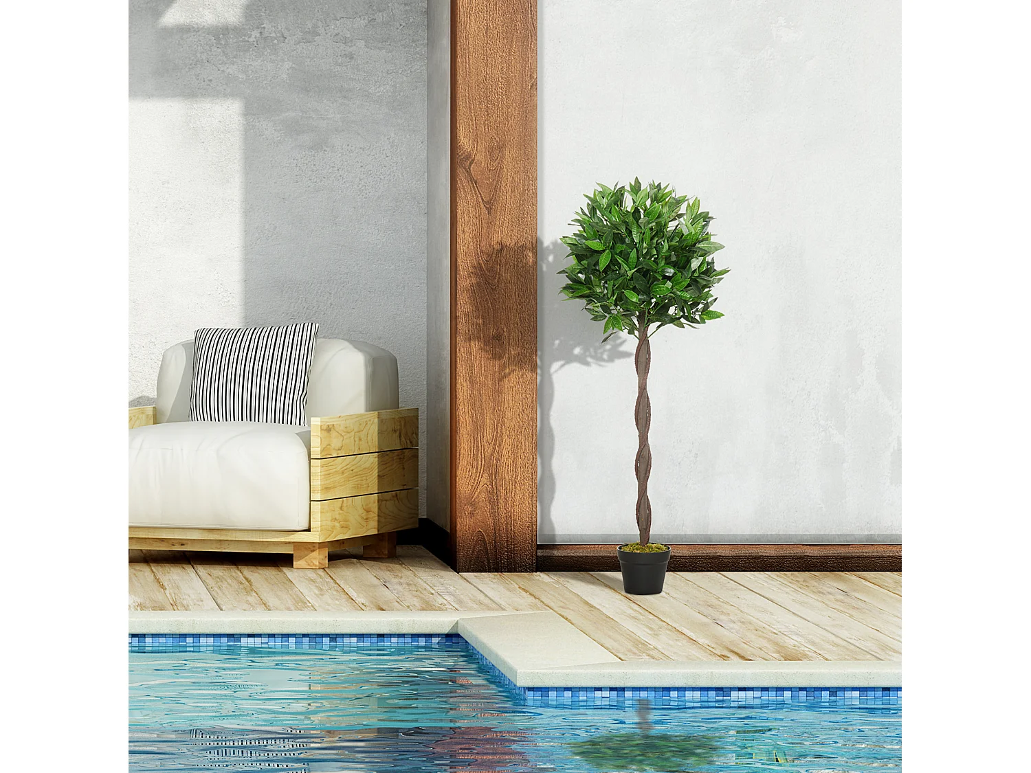 pezzi Albero di alloro artificiale, plastica, verde, con vaso in cemento (16x16x120 cm)