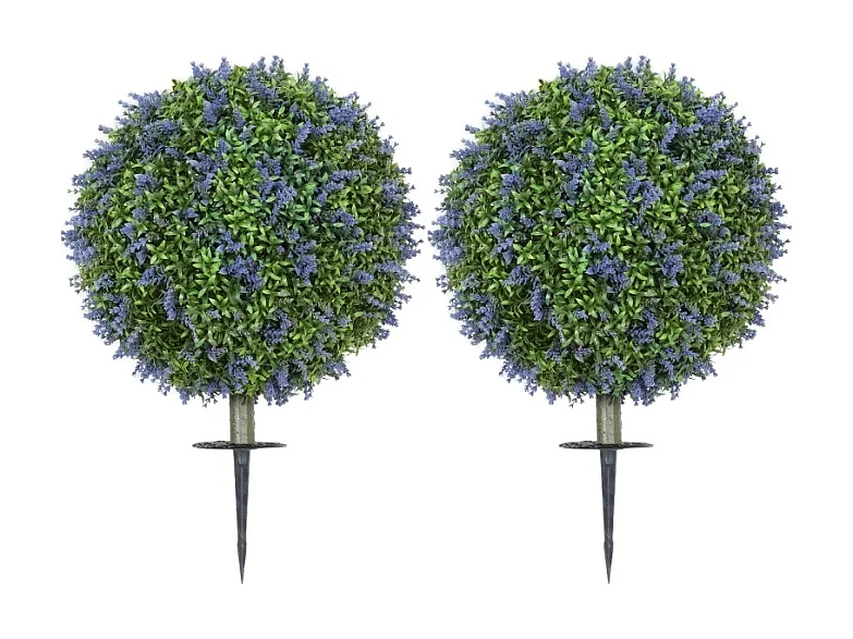 Set de 2 lavandes artificielles réalistes, protection UV, plastique violet (40x40x60cm)
