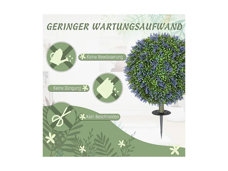 Set de 2 lavandes artificielles réalistes, protection UV, plastique violet (40x40x60cm)