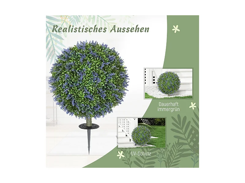 Set de 2 lavandes artificielles réalistes, protection UV, plastique violet (40x40x60cm)