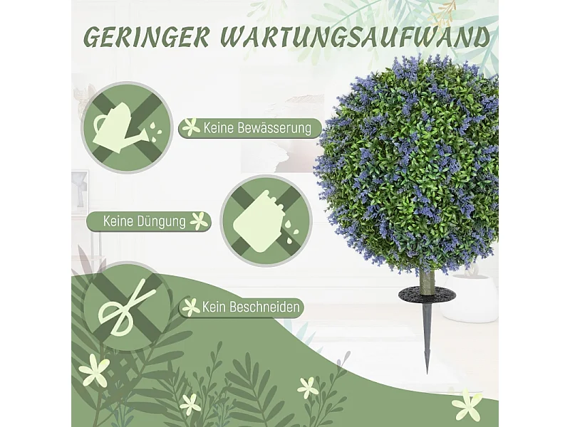 Set de 2 lavandes artificielles réalistes, protection UV, plastique violet (40x40x60cm)