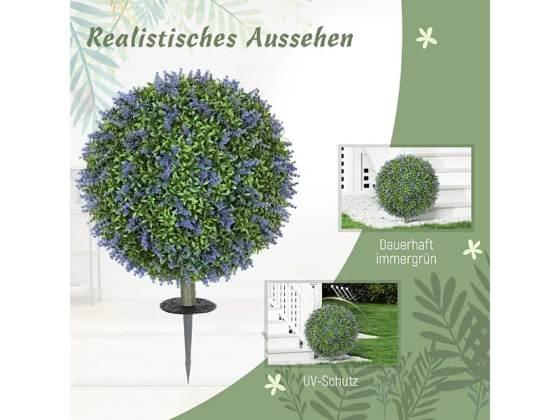 Set de 2 lavandes artificielles réalistes, protection UV, plastique violet (40x40x60cm)