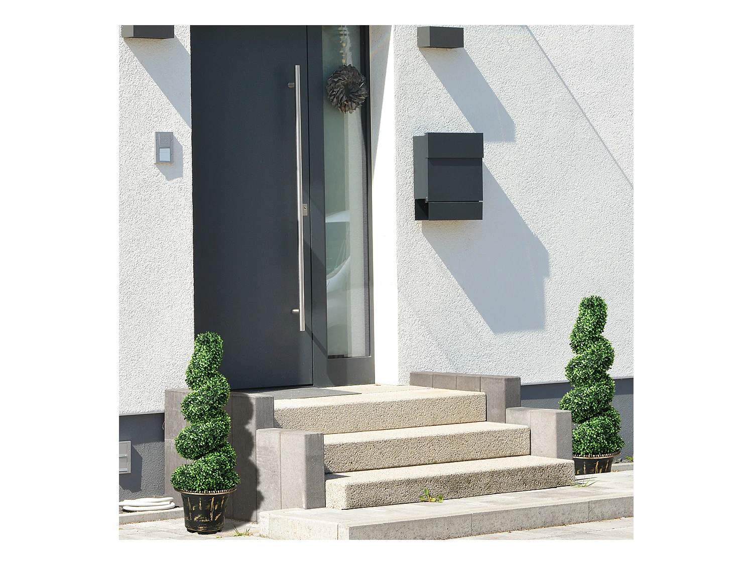 Plantes artificielles 2 pièces, buis UV résistant, en pot, pour intérieur et extérieur, 90 cm (30x30x90 cm)