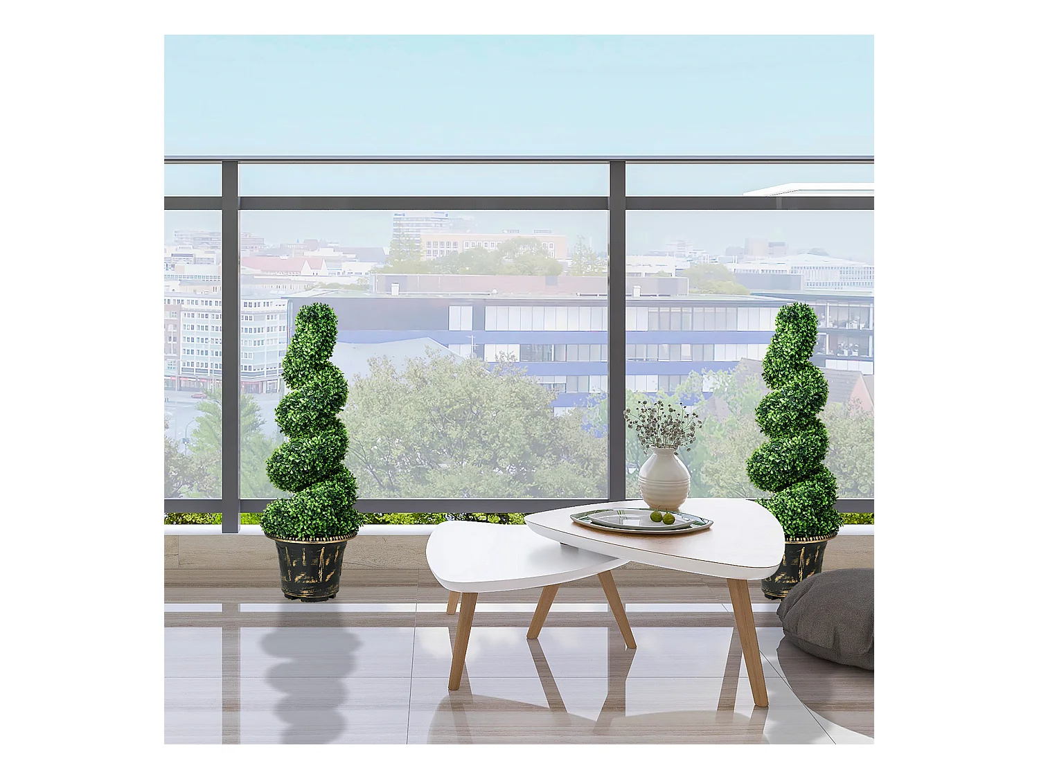 Plantes artificielles 2 pièces, buis UV résistant, en pot, pour intérieur et extérieur, 90 cm (30x30x90 cm)