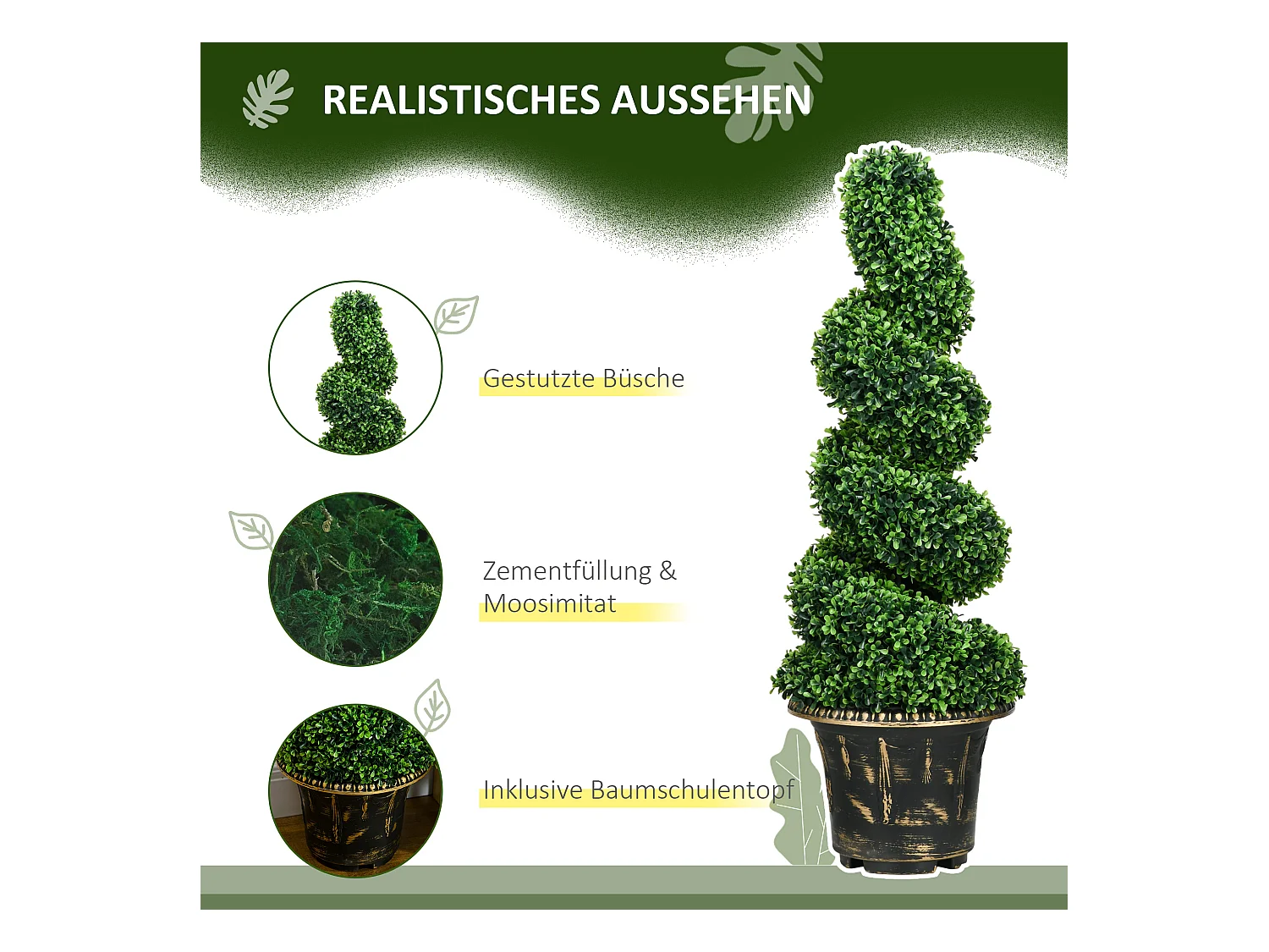 Plantes artificielles 2 pièces, buis UV résistant, en pot, pour intérieur et extérieur, 90 cm (30x30x90 cm)