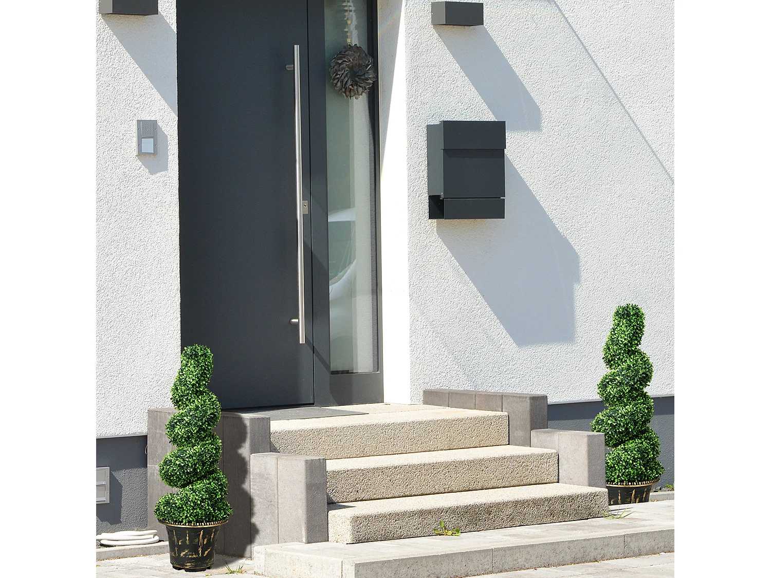 Plantes artificielles 2 pièces, buis UV résistant, en pot, pour intérieur et extérieur, 90 cm (30x30x90 cm)