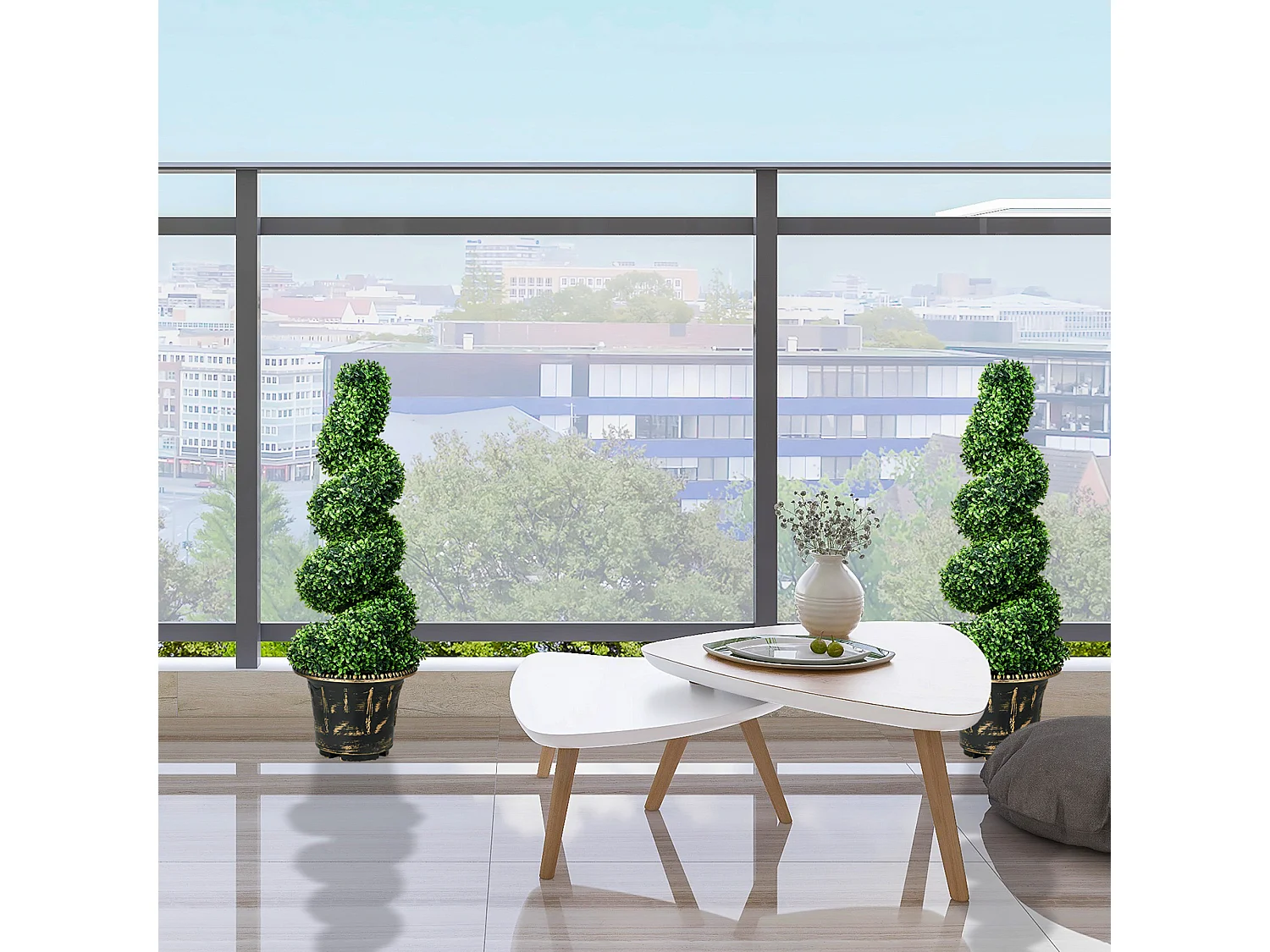 Plantes artificielles 2 pièces, buis UV résistant, en pot, pour intérieur et extérieur, 90 cm (30x30x90 cm)