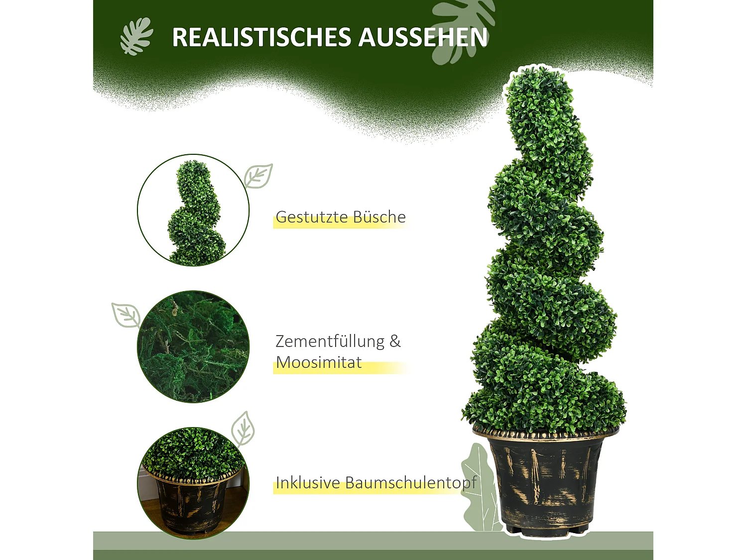 Plantes artificielles 2 pièces, buis UV résistant, en pot, pour intérieur et extérieur, 90 cm (30x30x90 cm)