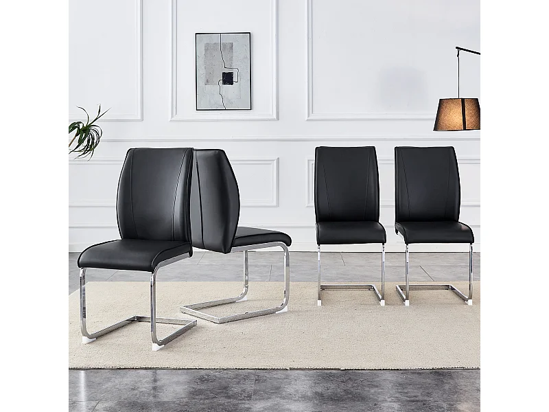 Chaise élégante en PU noir, design moderne, pieds métalliques argentés (44x44.5x99 cm)