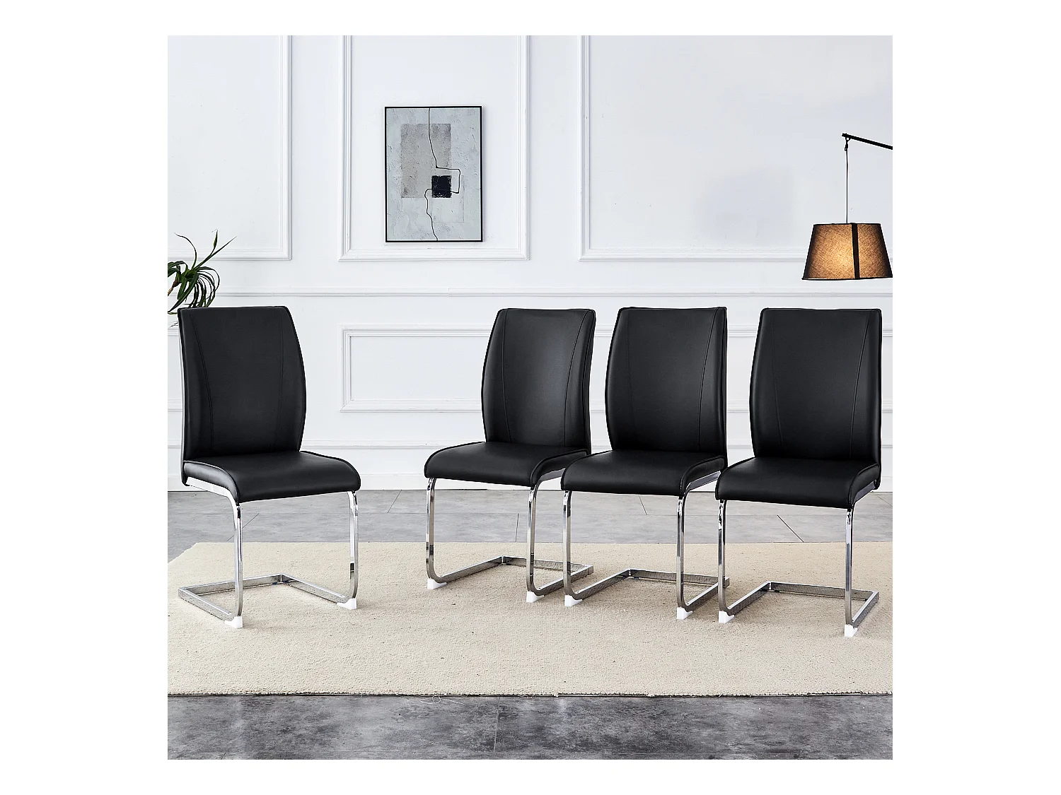 Elegante sedia in PU nero, design moderno, gambe in metallo argentato (44x44,5x99 cm)