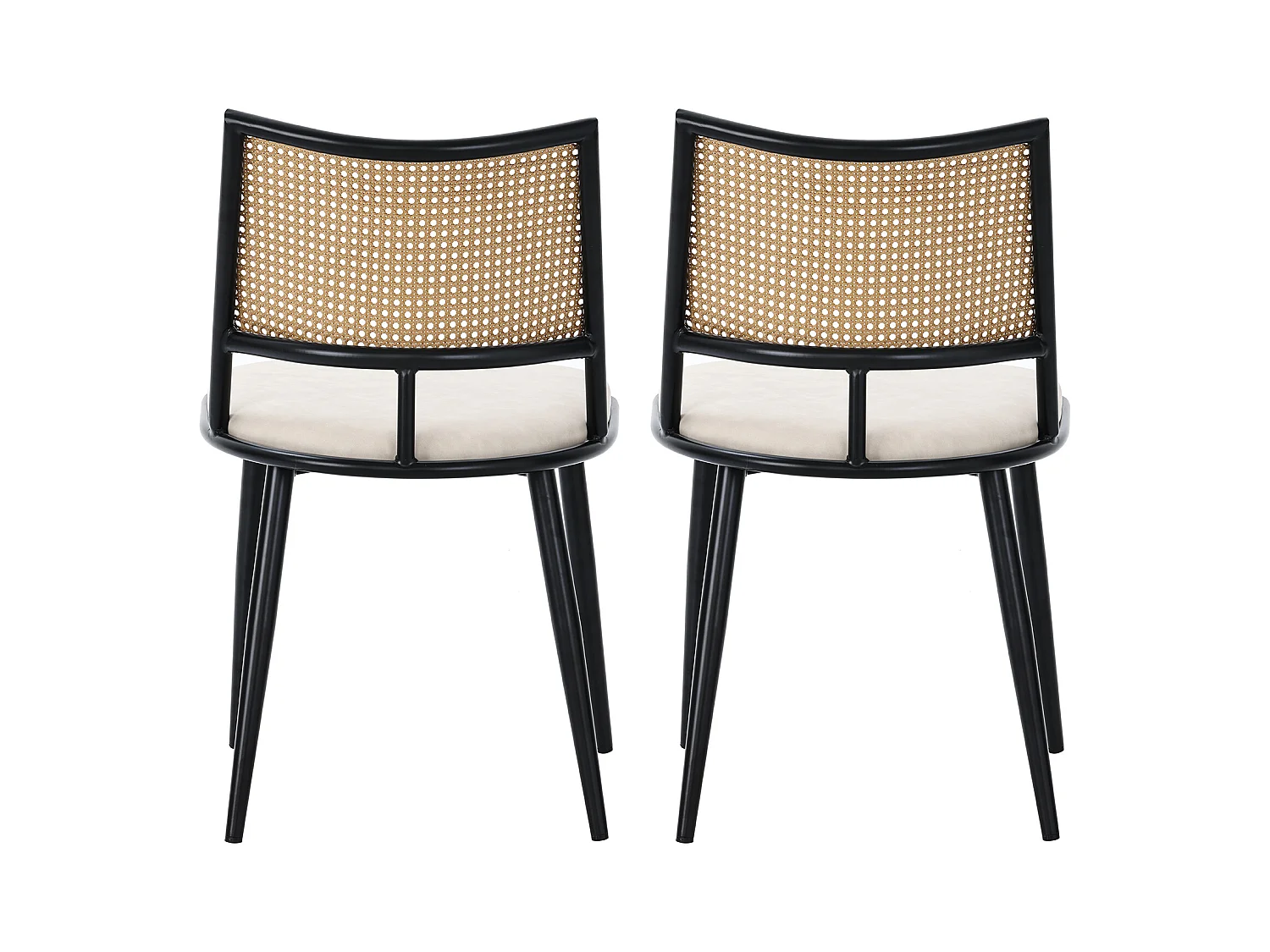 Chaise en rotin avec siège en PU, design moderne, noir (60x59x49 cm)