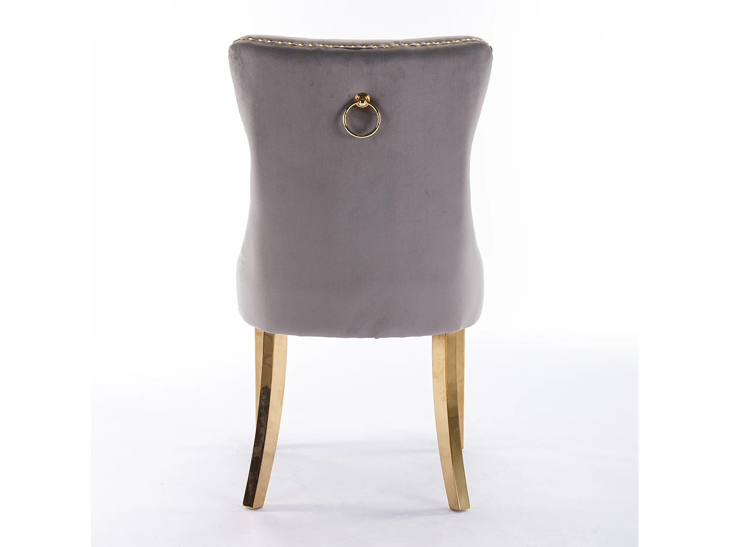 Chaise de salle à manger moderne, velours gris, pieds en bois, clous décoratifs, lot de 2 (65x50x95 cm)