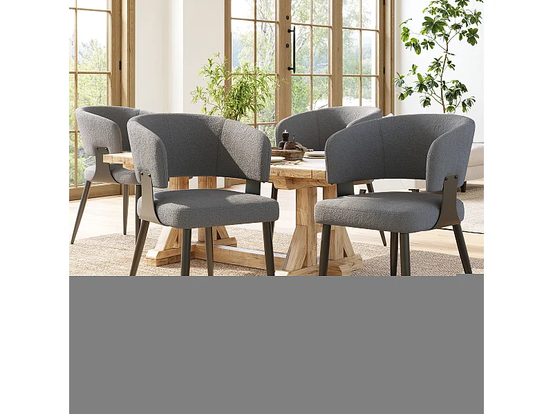 Chaise de salle à manger en tissu de laine (4 pièces), fauteuil de maquillage ergonomique avec dossier incurvé, en gris (59x46.5x81.5 cm)