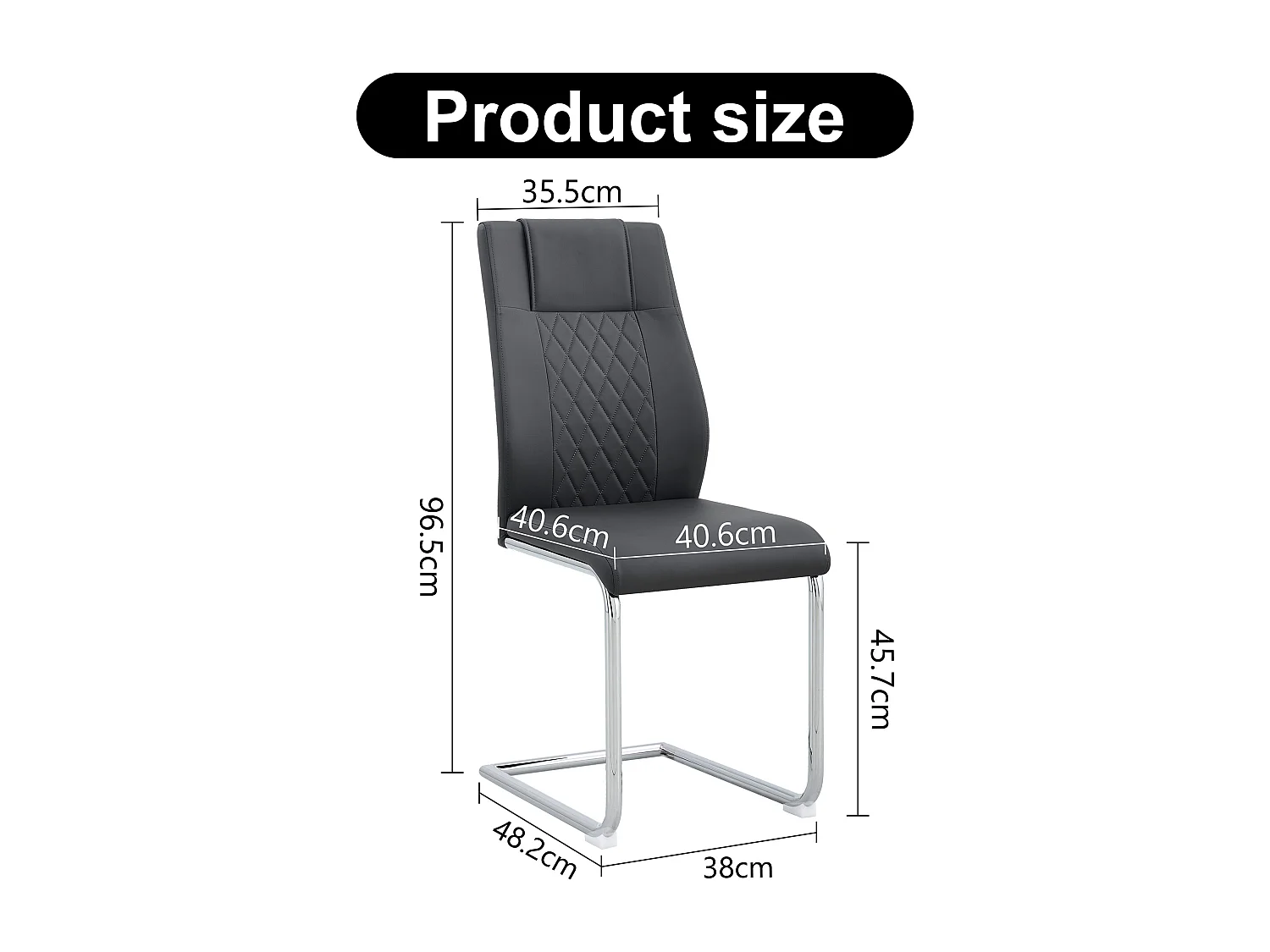 Chaise de salle à manger nordique, PU noir, pieds métalliques argentés (40.6x48.2x96.5 cm)