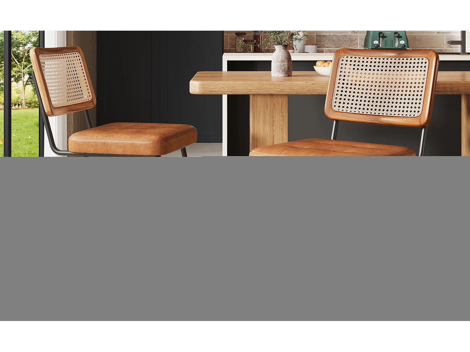 Chaise de salle à manger en simili cuir (2 pièces), fauteuil de maquillage ergonomique, métal, marron (61x46x79 cm)