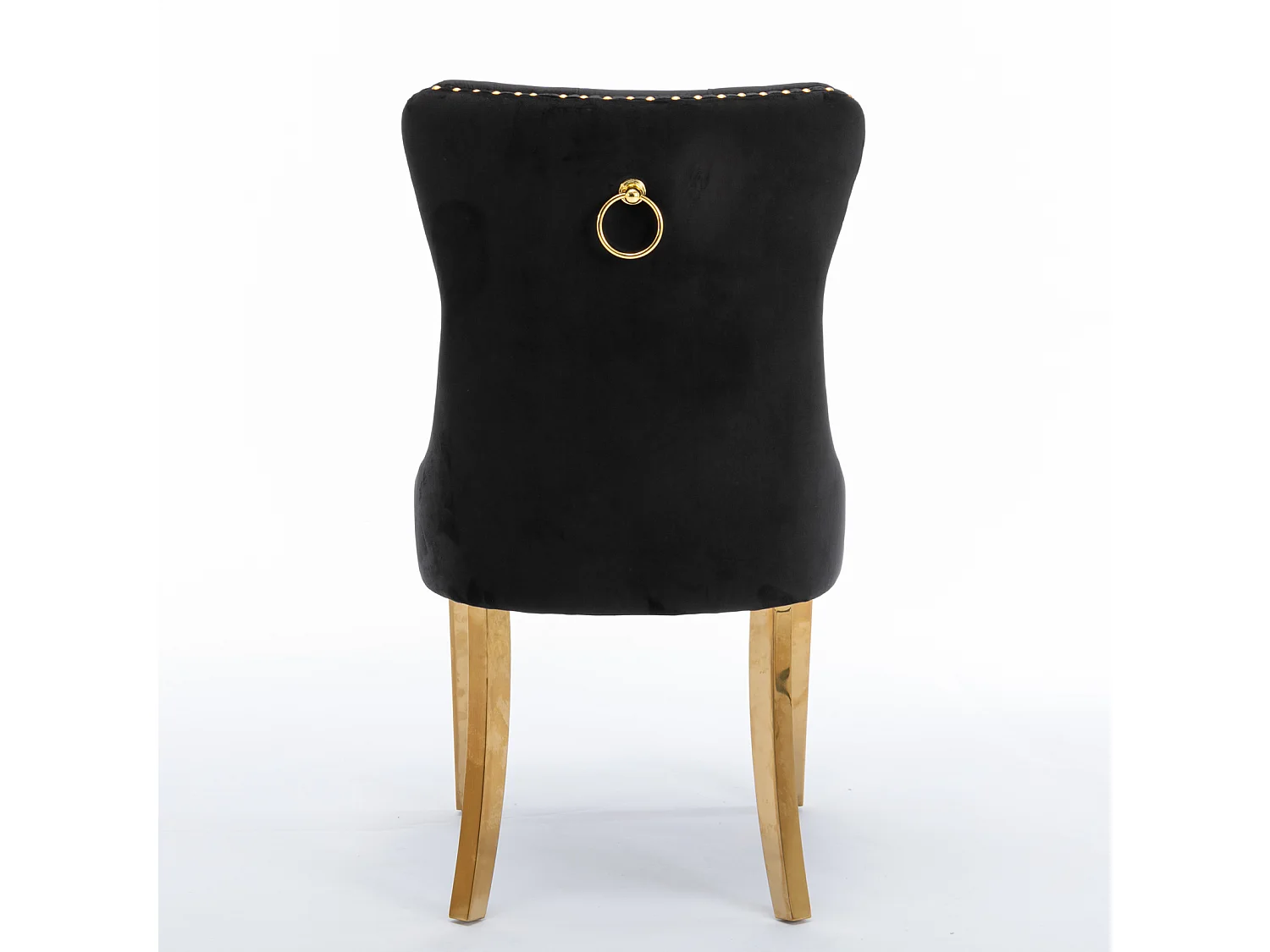 Moderne eetkamerstoel, grijs fluweel, gouden roestvrijstalen poten, met decoratieve nagels, set van 2 (65x50x95 cm)