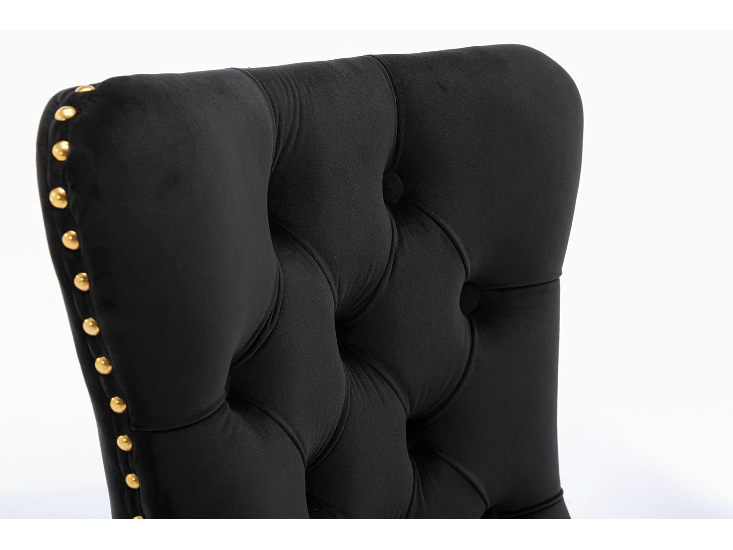 Moderne eetkamerstoel, grijs fluweel, gouden roestvrijstalen poten, met decoratieve nagels, set van 2 (65x50x95 cm)