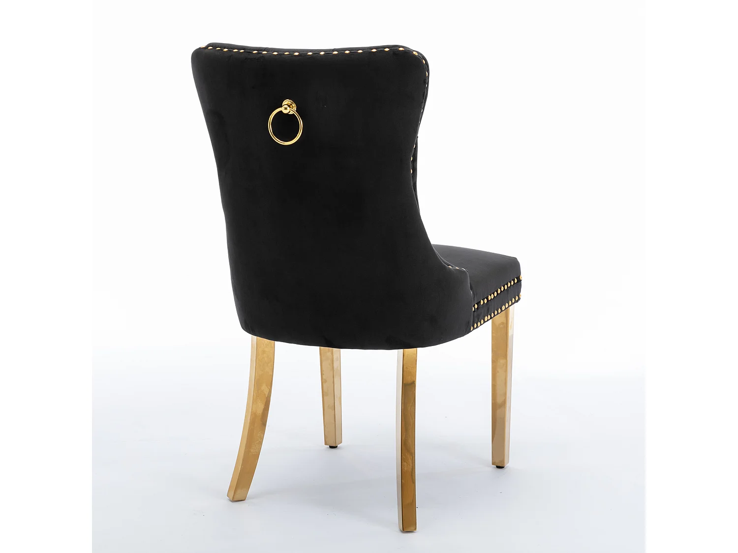 Moderne eetkamerstoel, grijs fluweel, gouden roestvrijstalen poten, met decoratieve nagels, set van 2 (65x50x95 cm)