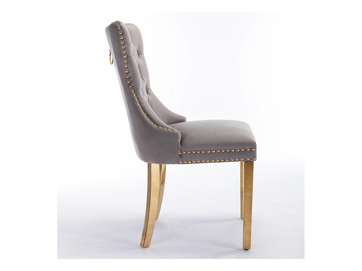 Chaise de salle à manger moderne, velours gris, pieds en bois, clous décoratifs, lot de 2 (65x50x95 cm)