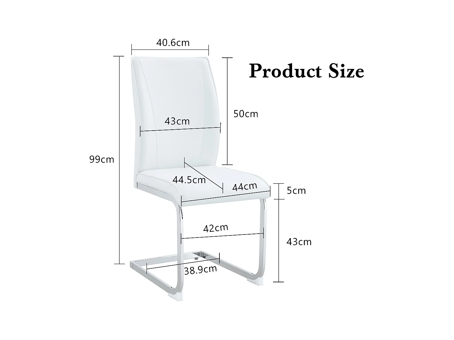 Elegante sedia in PU bianco, comfort ottimale, gambe in metallo argentato (44x44,5x99 cm)