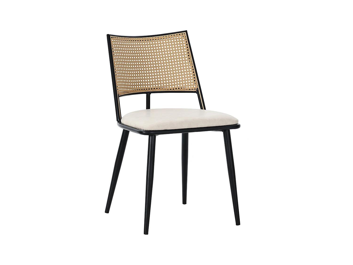 Chaise en rotin avec siège PU, design moderne, noir (60x59x49 cm)