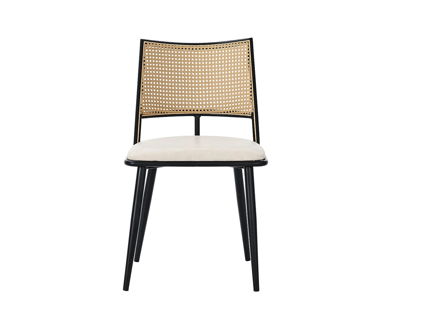 Chaise en rotin avec siège PU, design moderne, noir (60x59x49 cm)