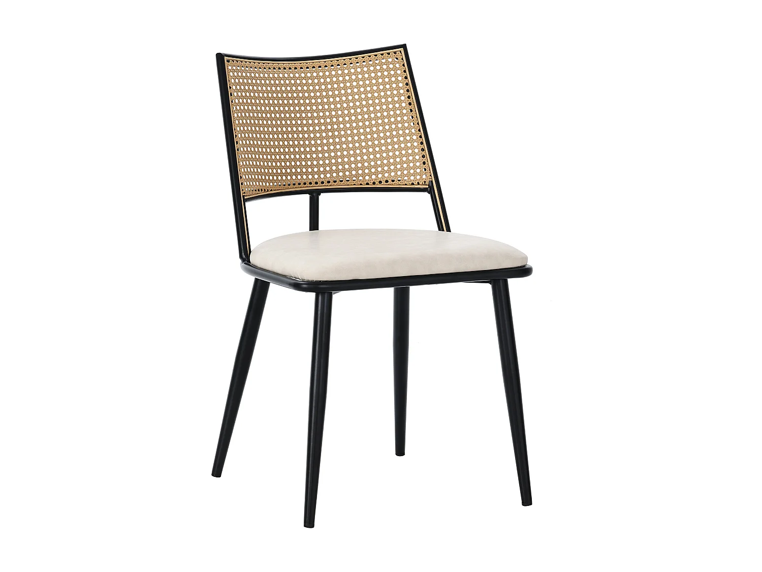 Chaise en rotin avec siège PU, design moderne, noir (60x59x49 cm)