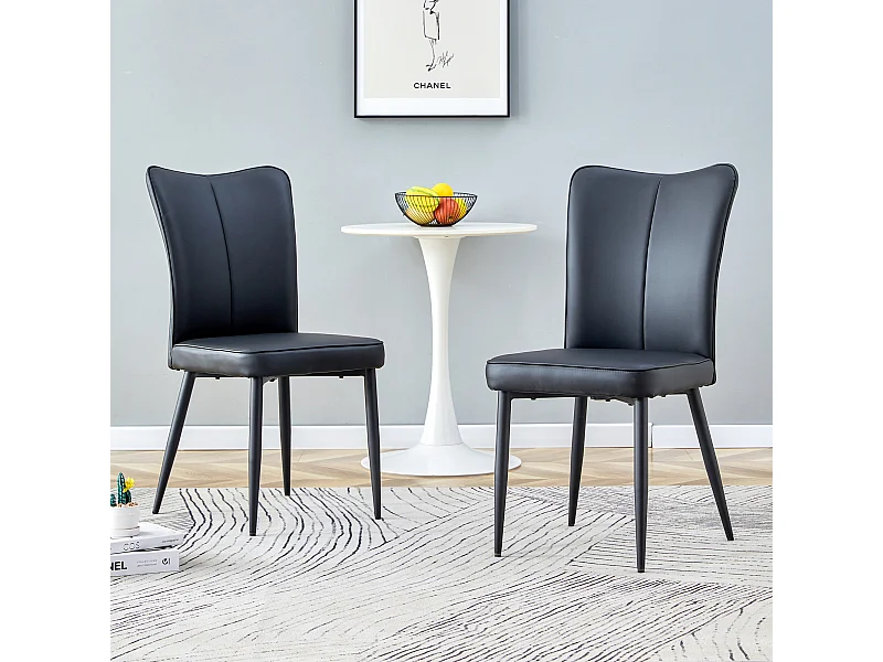 Moderne eetkamerstoel, zwart PU, zwarte metalen poten, minimalistisch design (44x44,5x99 cm)