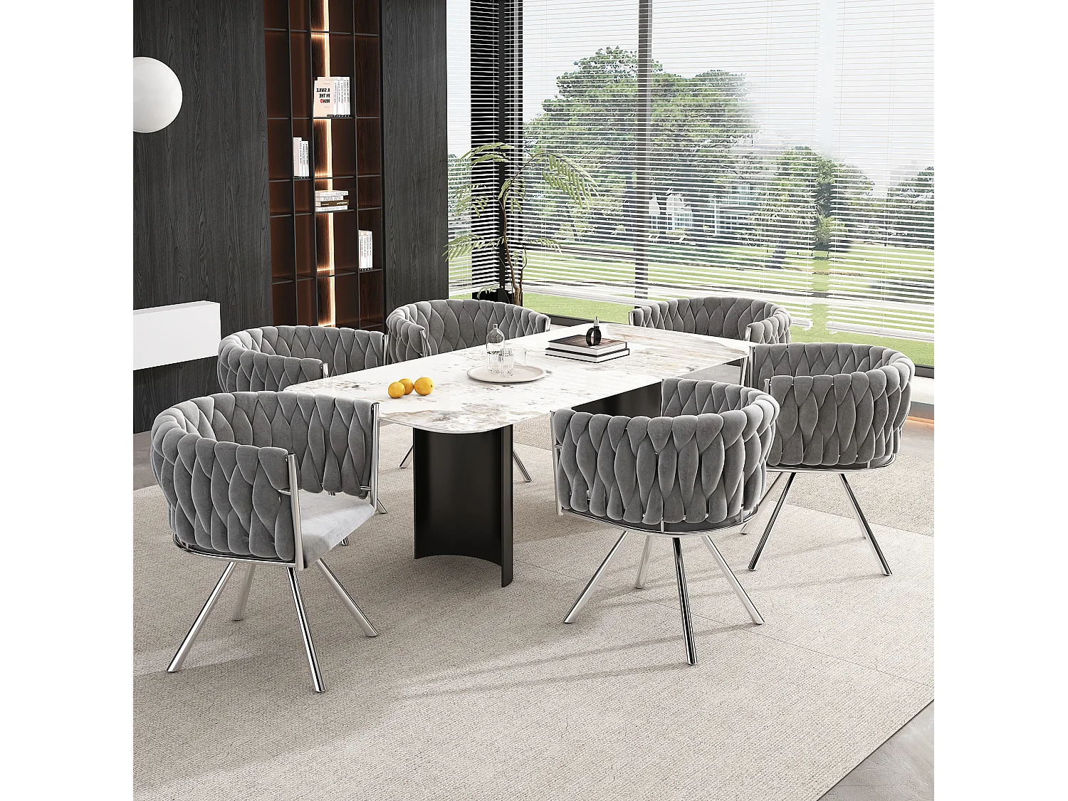 Chaise de salle à manger en velours, set de 4 chaises, chaise pivotante de luxe pour salon et chambre, avec pieds en métal (62x60x57 cm)