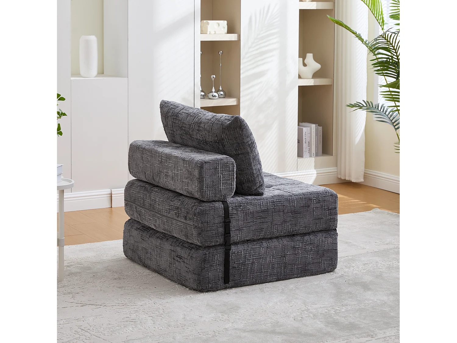 Canapé-lit pliable avec coussins, matelas pliant avec dossier, portable, tissu chenille gris (79x79x57 cm)