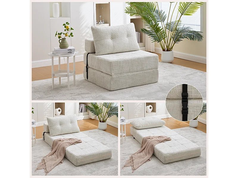 Sofá cama plegable con cojines, colchón plegable con respaldo, cómodo sofá portátil, beige (79 x 79 x 57 cm)