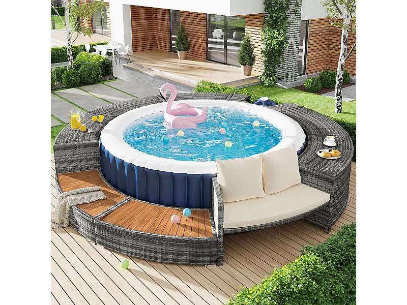 Canapé Lounge de Jardin avec Structure en Métal, Coussins Inclus, Rattan PE, pour Terrasse, Jardin et Piscine (283x203x55 cm)