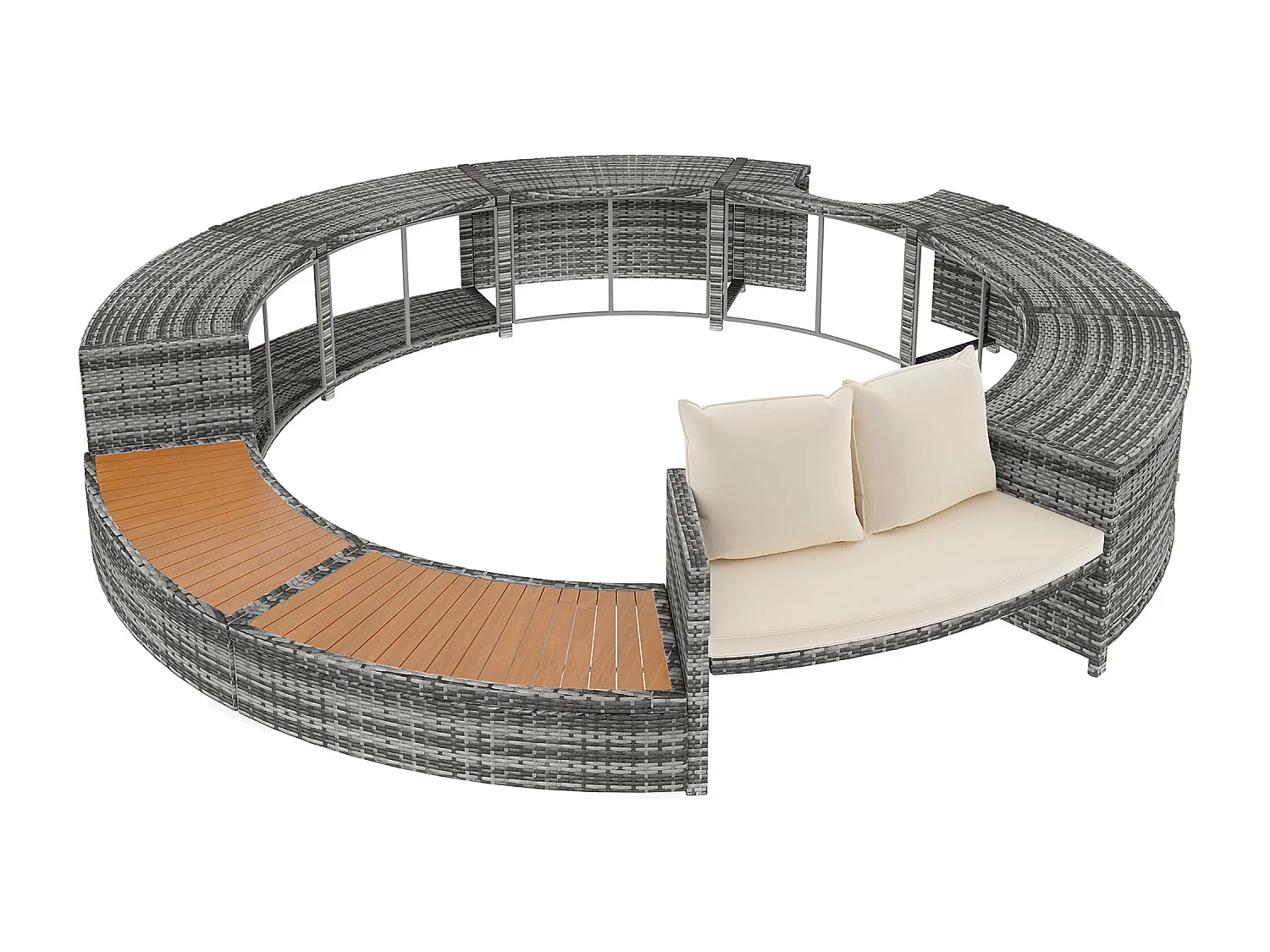 Canapé Lounge de Jardin avec Structure en Métal, Coussins Inclus, Rattan PE, pour Terrasse, Jardin et Piscine (283x203x55 cm)