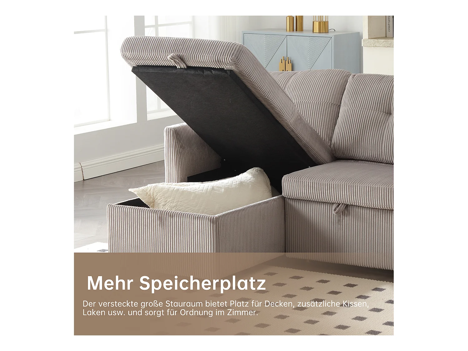 Canapé-lit multifonction avec rangement, canapé d'angle modulaire, velours, gris clair (206x130x66-88 cm)