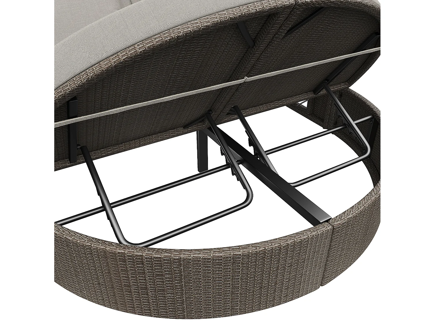 Canapé de jardin en rotin, transat double avec dossier réglable, cadre en métal, tissu imperméable gris (199.9x140.5x41.9 cm)
