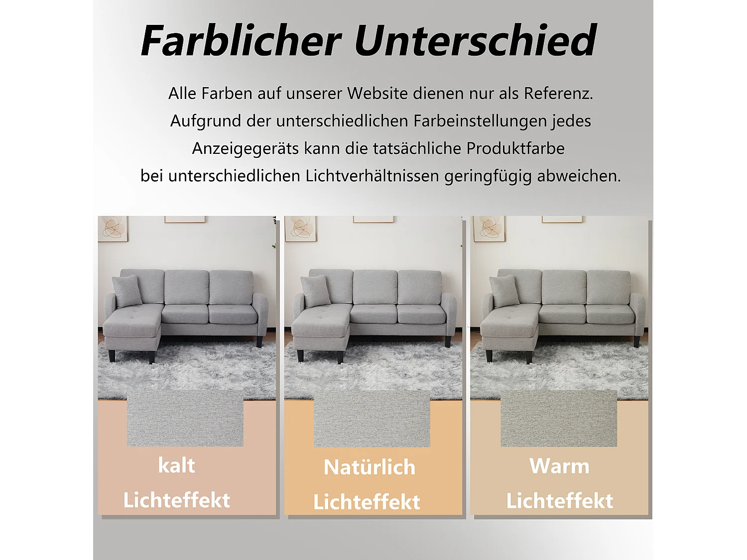 Modulaire hoekbank met chaise longue – 3-zits, ademende katoen-linnen stof, kunststof poten, modulair design, grijs (166x118x77 cm)