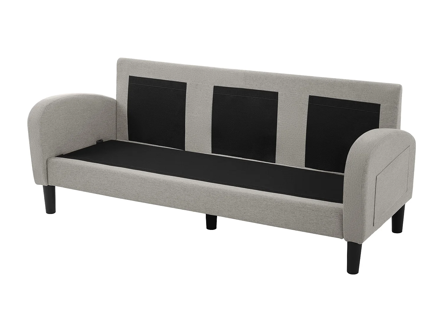 Modulaire hoekbank met chaise longue – 3-zits, ademende katoen-linnen stof, kunststof poten, modulair design, grijs (166x118x77 cm)
